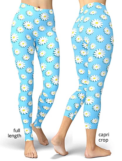 Blue daisy flower leggings women's girls