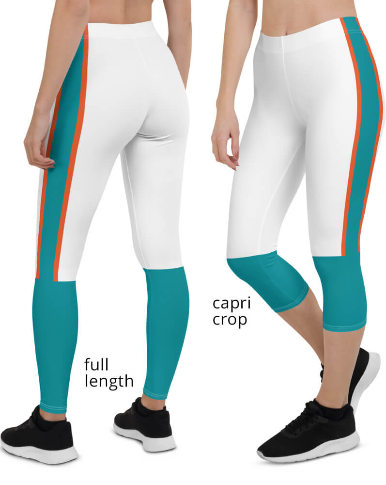 Squeaky Chimp Miami Dolphins Sports Football Uniform Leggings (Color: Teal, Size: S, Legging Length: Capri Cropped)