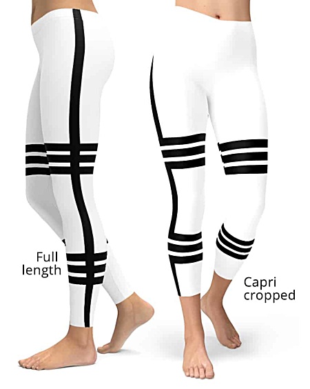 White Sexy White Side Strip Leggings with leg rings - Capri cropped and full length