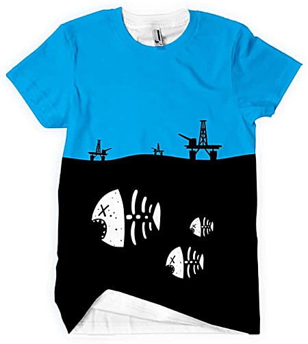 Under Water Fish Skeleton with Floating Oil Rig Platforms - Designer Tshirt