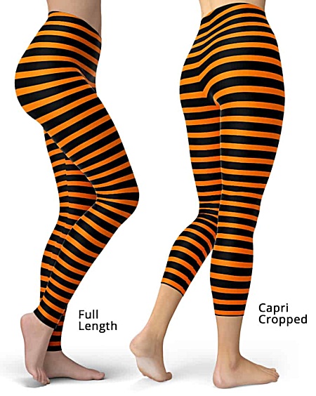 Horizontal Striped Leggings - Full length or capri crop legging - Black & White, Pink, Red, Blue, Orange for Halloween