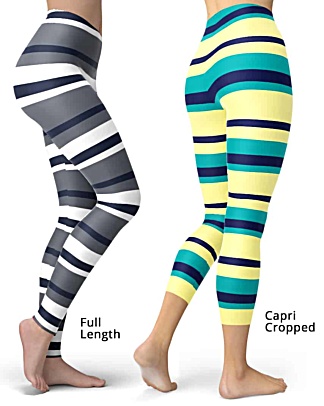 Sexy Horizontal Stripe Leggings - comes in Full length or capri crop striped legging - Yellow Pink Gray