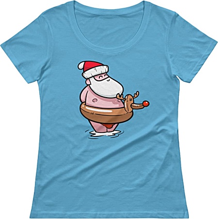 Summer Santa Clause at the Beach Christmas Tshirt - Women's scoopneck tee