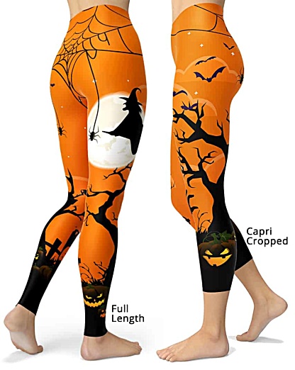 Orange Spooky Witch Full Moon Halloween Leggings
