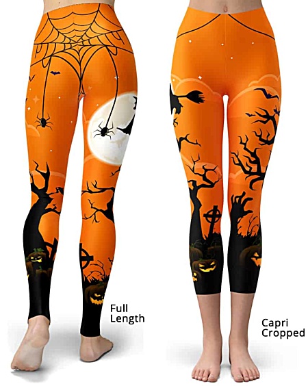 Orange Spooky Witch Full Moon Halloween Leggings
