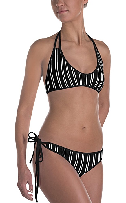 black & white pinstripe bikini - Pinstripe swimsuit - Pinstriped bathing suit - Stripe sports swimwear