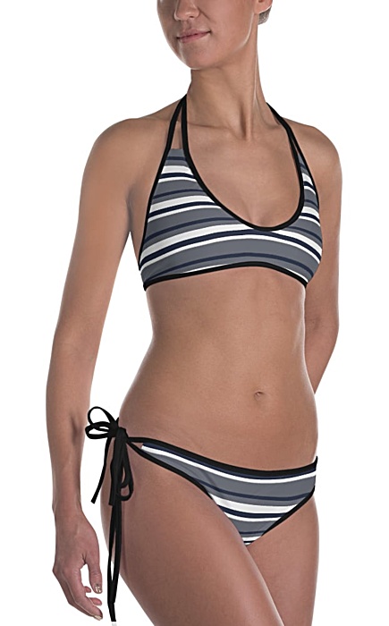 Striped Bikini - Bathing suit with stripes - Solid reversible swim suit