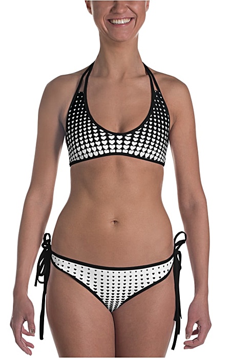 black and white polka dot halftone hearts bikini bathing suit two piece piece - halftone swimsuit