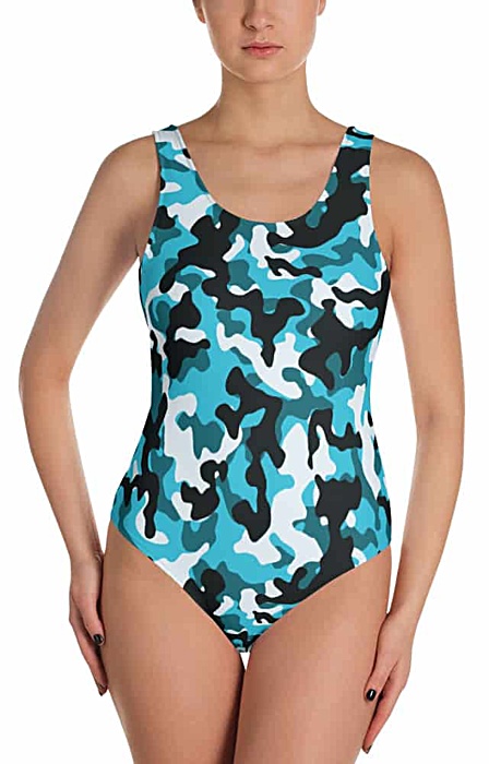blue camouflage swimsuit - camo bathing suit - sports swimwear - camouflage one piece suit