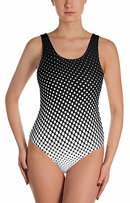 Black & white polka dot bathing suit one piece - halftone swimsuit