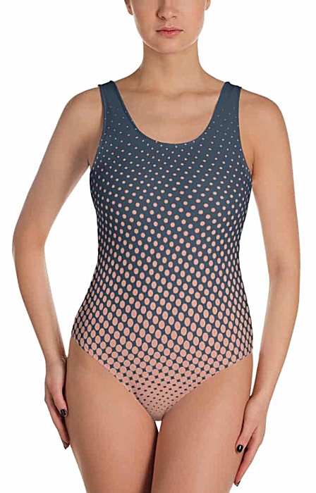 Apricot & navy polka dot bathing suit one piece - halftone swimsuit
