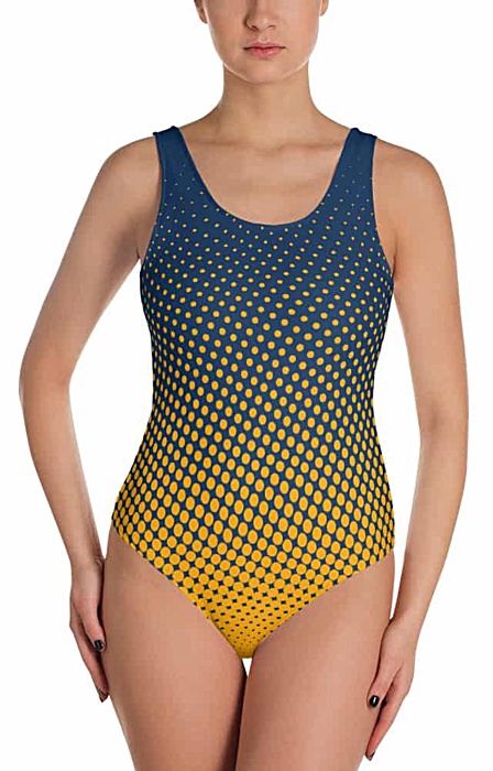 Gold & navy polka dot bathing suit one piece - halftone swimsuit