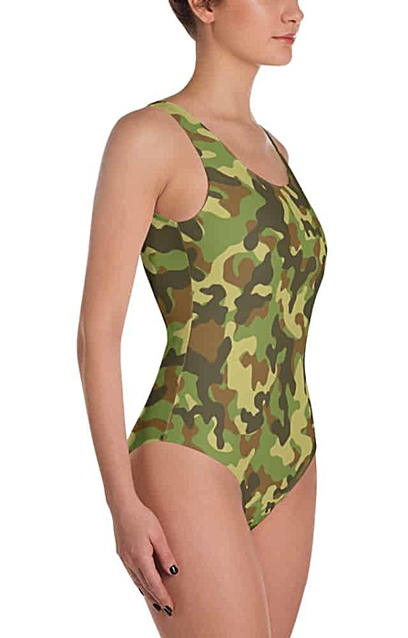 green camouflage swimsuit - camo bathing suit - sports swimwear - camouflage one piece suit