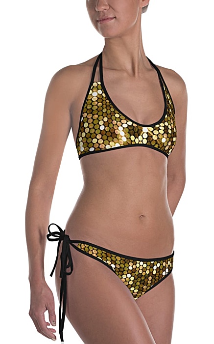sparkle shimmery gold glitter bikini bathing suite two piece