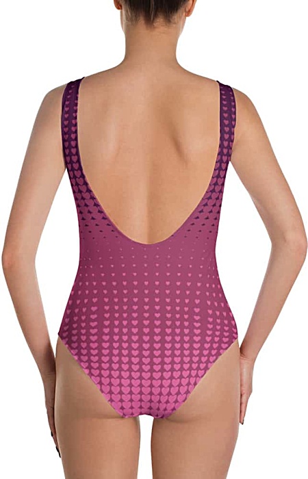Pink polka dot halftone hearts bathing suit one piece - halftone swimsuit