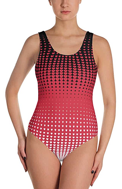 red polka dot halftone hearts bathing suit one piece - halftone swimsuit