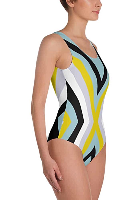 Cool colors bathing suit - one piece swimsuit - X stripe design
