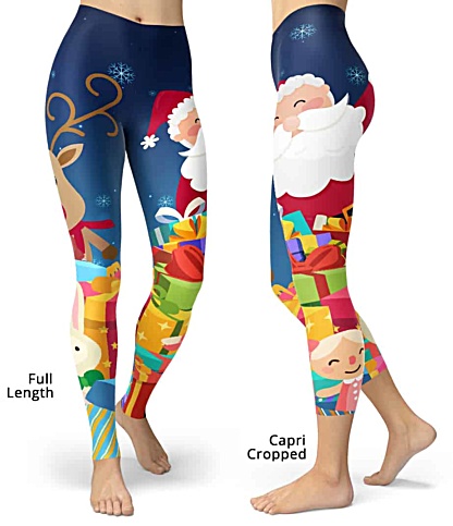 Santa Claus along with Rudolph the red nosed reindeer Christmas Leggings Holiday pants outfit