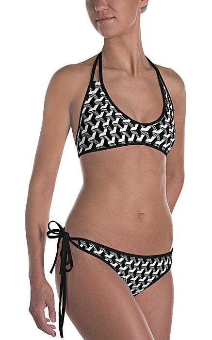 Isometric Striped 3D bikini black and white two piece bathing suit swimsuit