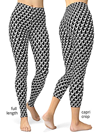 black and white Isometric Striped 3D Leggings