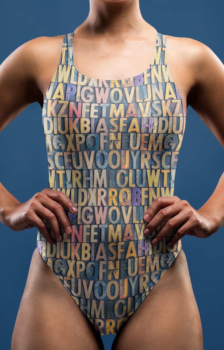 Letterpress Printer One Piece Bathing Suit - Designed By Squeaky