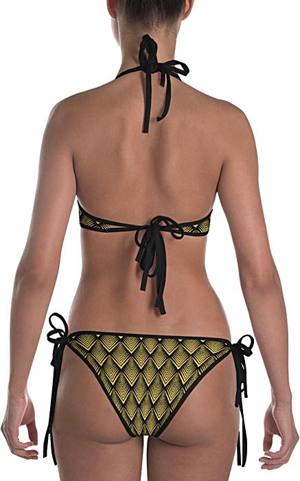 art deco designer gold bikini two piece bathing suit swimsuit