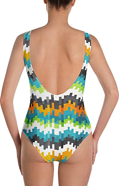 blue orange abstract one piece bathing suit swimsuit