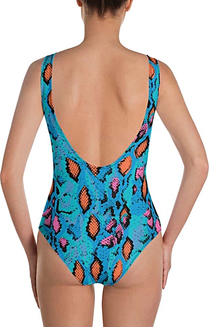 blue snakeskin one piece swimsuit bathing suit