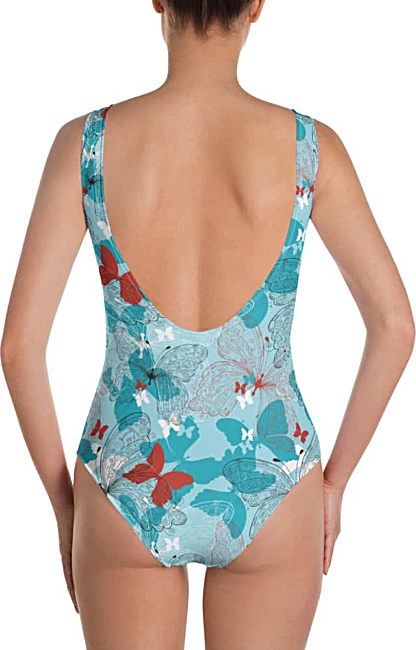 Blue butterfly one piece bathing suit swimsuit designer