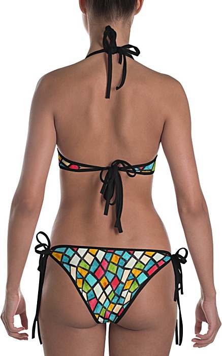 colorful color mosaic mosiac tile tiles designer bikini two piece bathing suit swimsuit