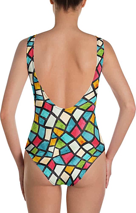 colorful color mosaic mosiac tile tiles designer one piece bathingsuit swimswuit bathing suit swim