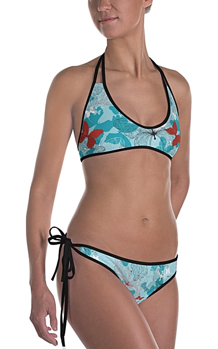 Blue butterfly two piece bathing suit bikini swimsuit designer