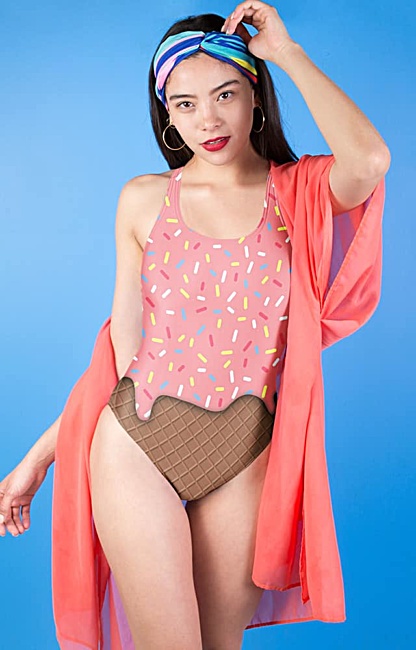 Costume Fancy Dress Strawberry Ice Cream with Sprinkles Cone Bathing Suit Swimsuit One Piece