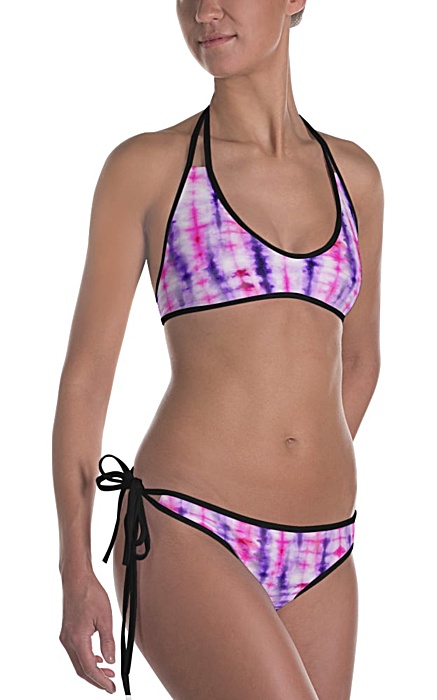 Retropink purple Hippy 60s tie dye bikini reversible bathing suit swimsuit two piece