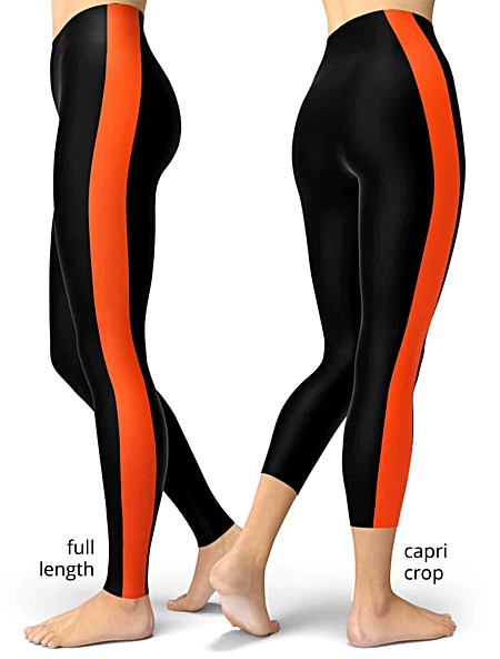Black with orange pinstripe side stripe striped leggings