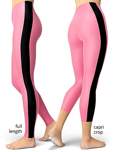 pink with black pinstripe side stripe striped leggings