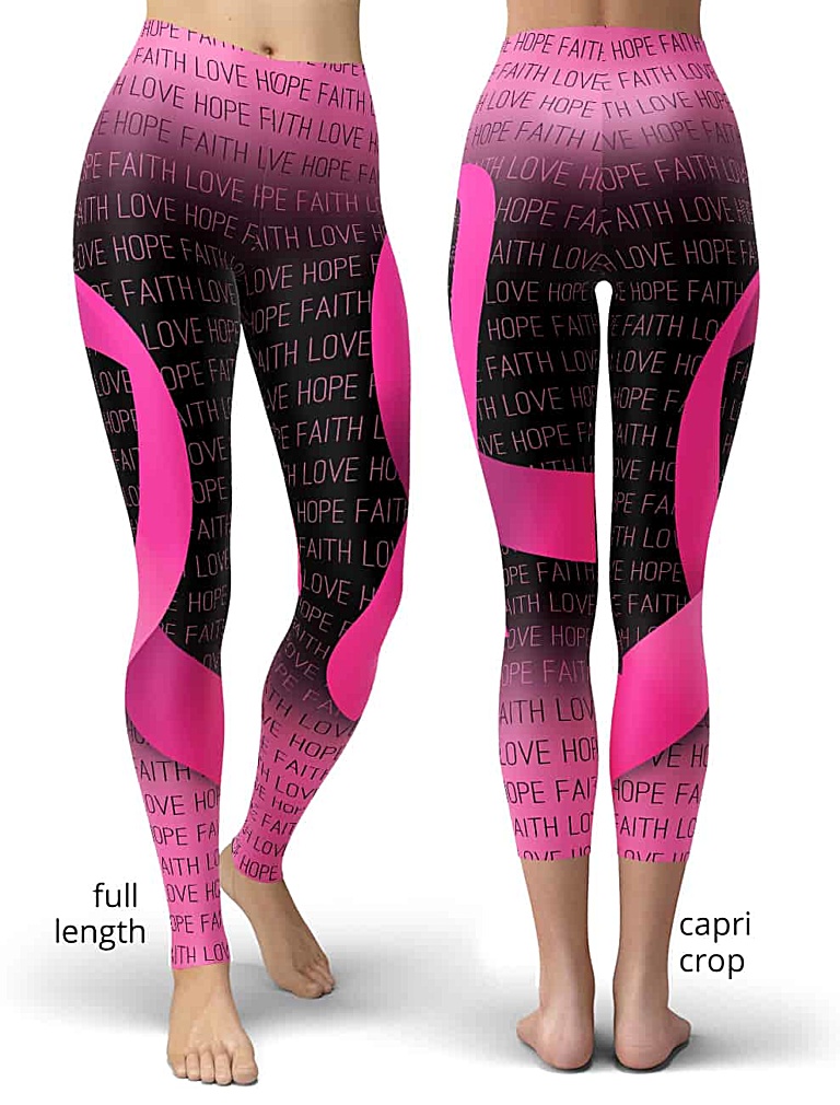 Faith Love Hope Pink Breast Cancer Ribbon Leggings - Designed By ...