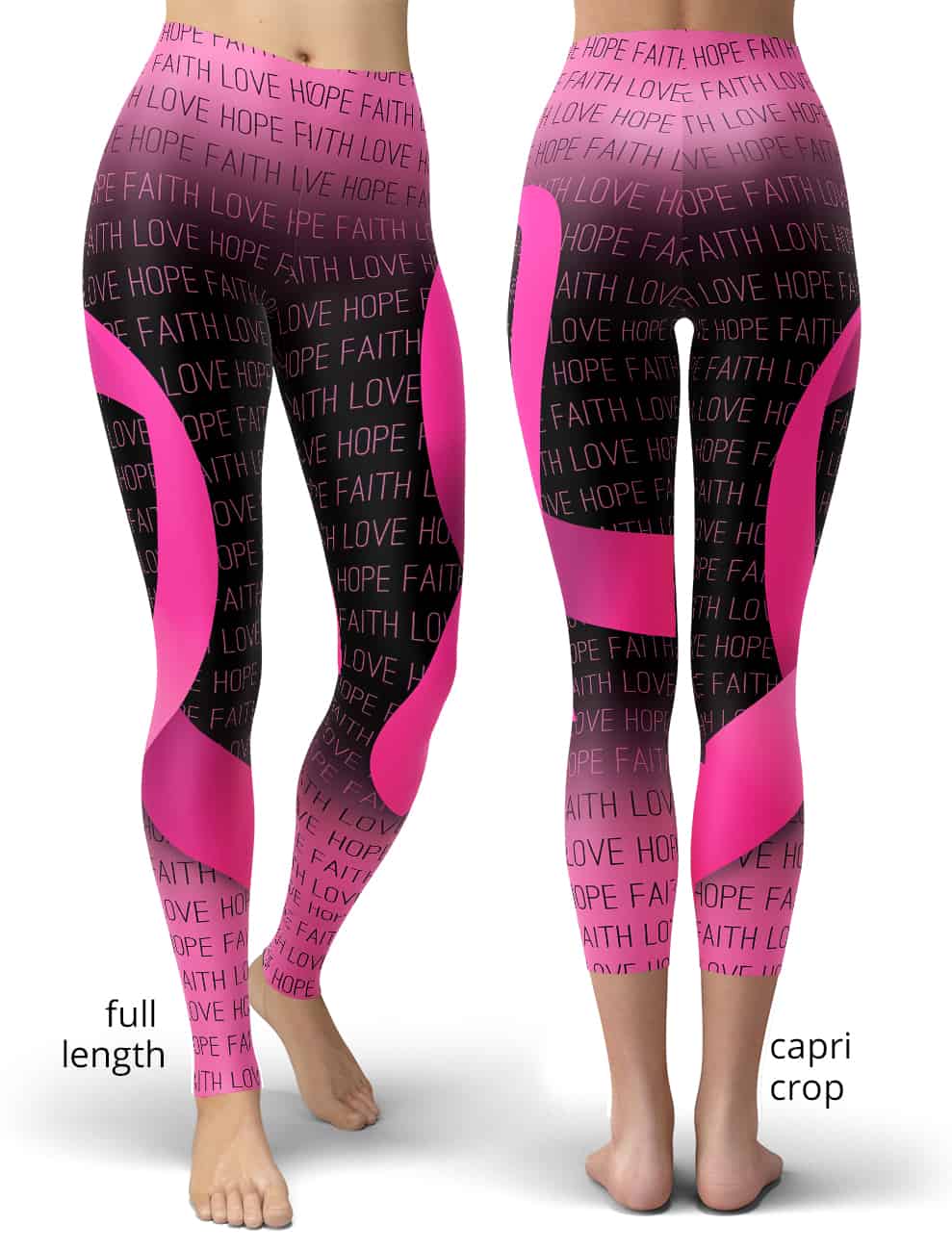 Faith Love Hope Pink Breast Cancer Ribbon Leggings - Designed By