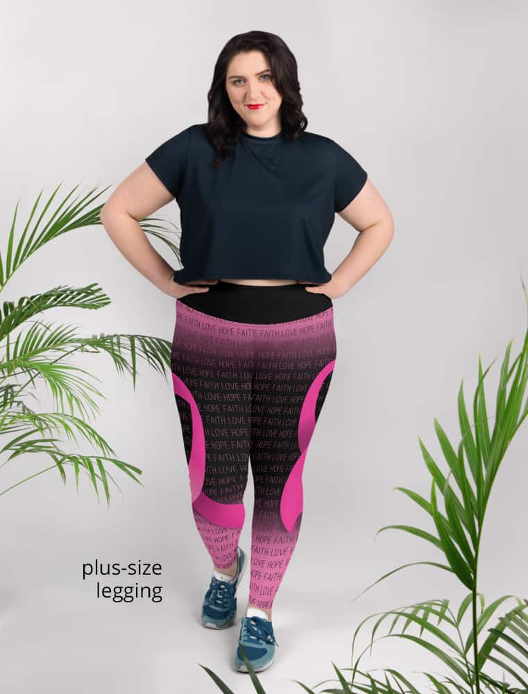 Faith Love Hope Pink Breast Cancer Ribbon Leggings - Designed By
