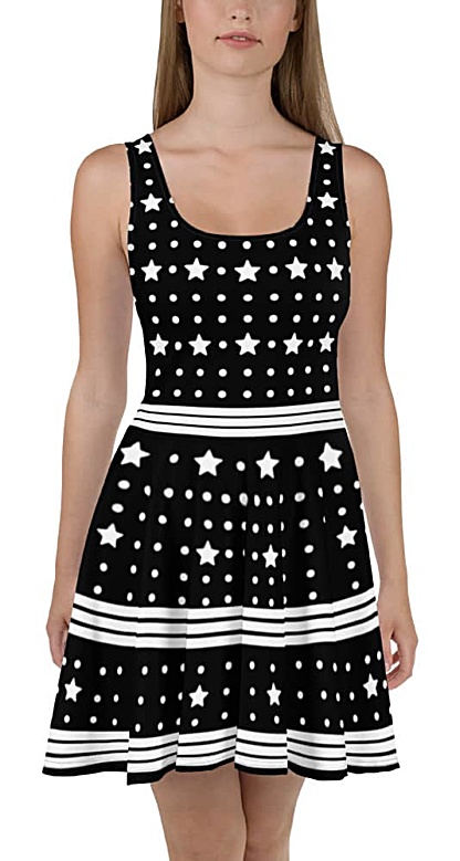 Black & white summer dress with stars polka dots and stripes
