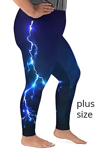 Plus size leggings lightening thunderbolt rod fire sky storm blue purple