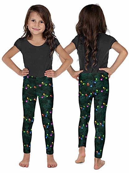Sparkle Christmas Tree with branches & Christmas Lights - Holiday Leggings kids children child