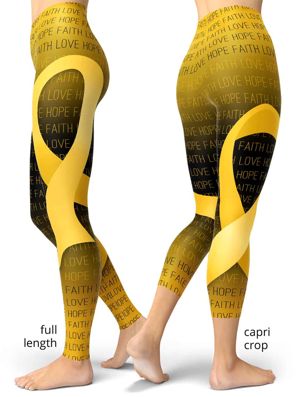 Faith Love Hope Gold Childhood Cancer Ribbon Leggings - Designed