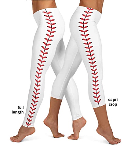 White baseball leggings stitches red leather