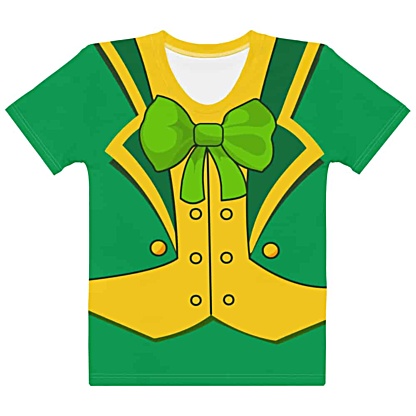 Women's girls Green St Patrick's Day Leprechaun Suit T-shirt- Girls Short Sleeve Tee