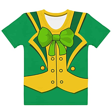 Women's girls Green St Patrick's Day Leprechaun Suit T-shirt- Men's Short Sleeve