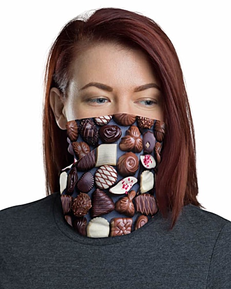 Assorted Chocolates Face Mask Neck Gaiter chocolate brown candy sweets valentine chocoholics