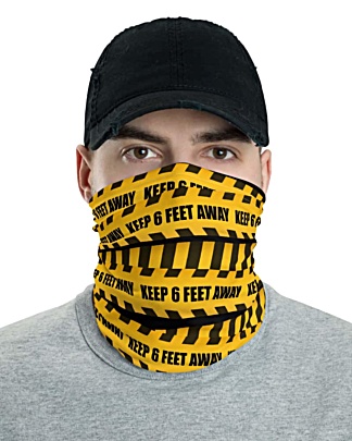 Caution Tape Warning Keep 6ft Away Face Mask Neck Gaiter yellow face cover bandana headband
