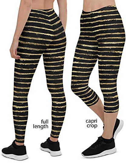Glittery Gold Painted Stripe Leggings glamorous designer trendy glitter painted black golden