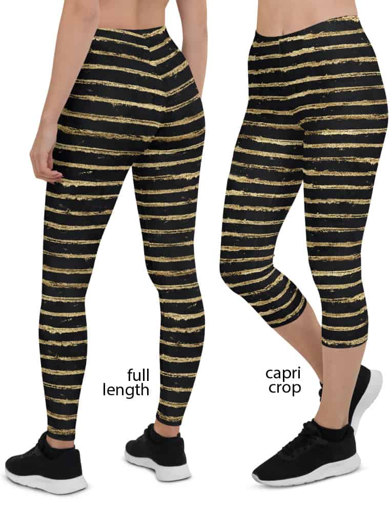 Glittery Gold Painted Stripe Leggings - Designed By Squeaky Chimp T-shirts  & Leggings
